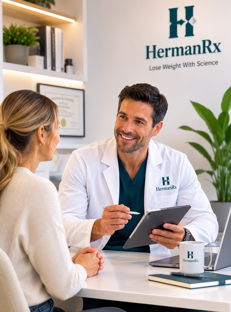 HermanRx weight loss consultation with doctor discussing personalized weight management plan with patient
